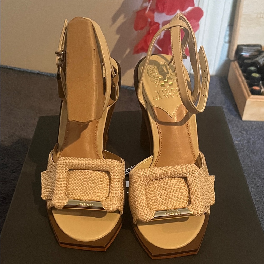 Vince Camuto Straw Strappy Heels. New in box